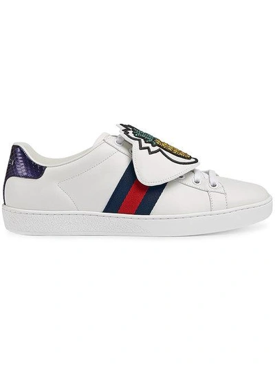 Shop Gucci White Pineapple Patch Ace Sneakers In 9182 Bianco
