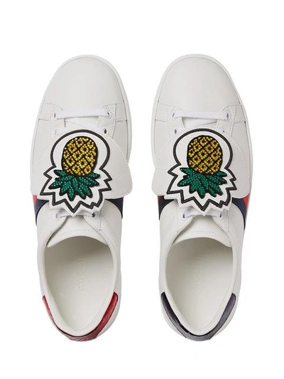 Shop Gucci White Pineapple Patch Ace Sneakers In 9182 Bianco