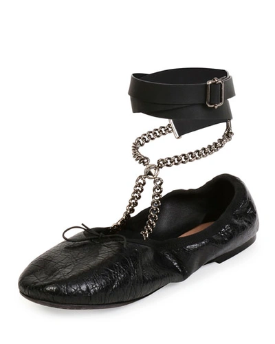 Valentino Garavani Rockstud Ballet Chain Ankle-wrap Leather Flat, Black (nero)