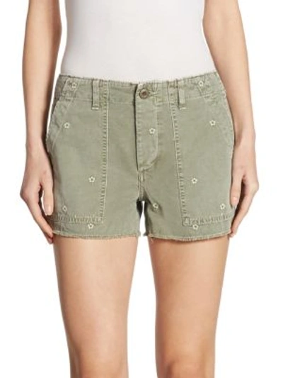 Amo Army Floral Canvas Shorts With Frayed Hem In Surplus Floral