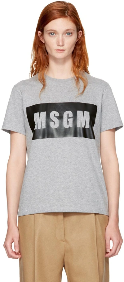 Shop Msgm Grey Box Logo T-shirt