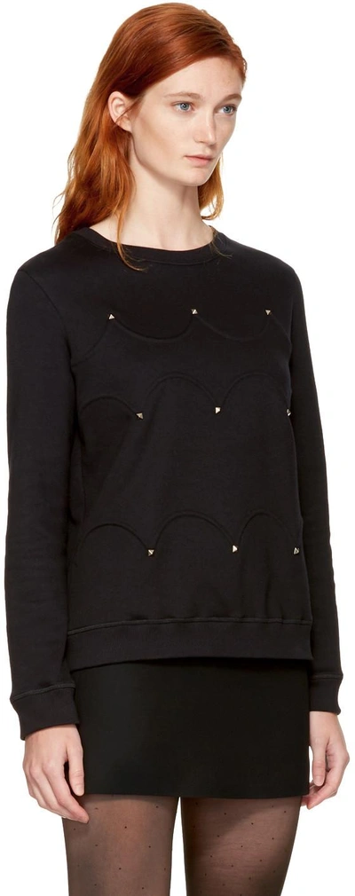 Shop Valentino Black Scalloped Rockstud Sweatshirt