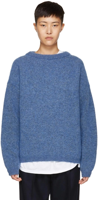 Shop Acne Studios Blue Mohair Dramatic Sweater
