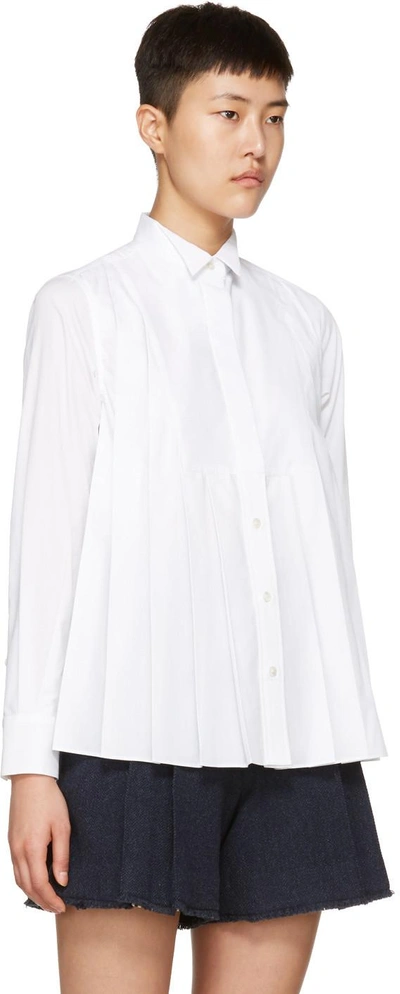 Shop Sacai White Pleated Bib Shirt