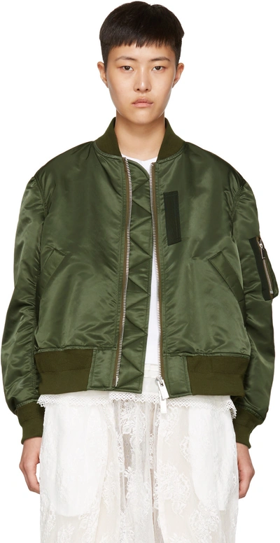 Shop Sacai Green Ma-1 Bomber Jacket