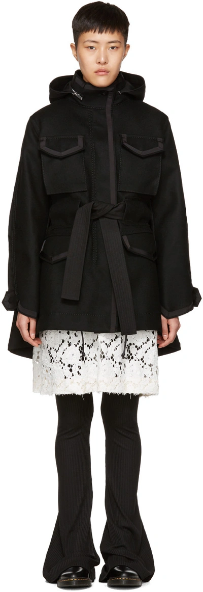 Shop Sacai Black Wool Coat