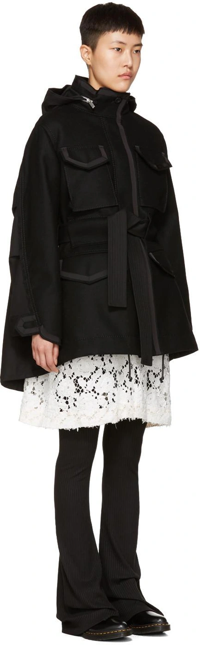 Shop Sacai Black Wool Coat