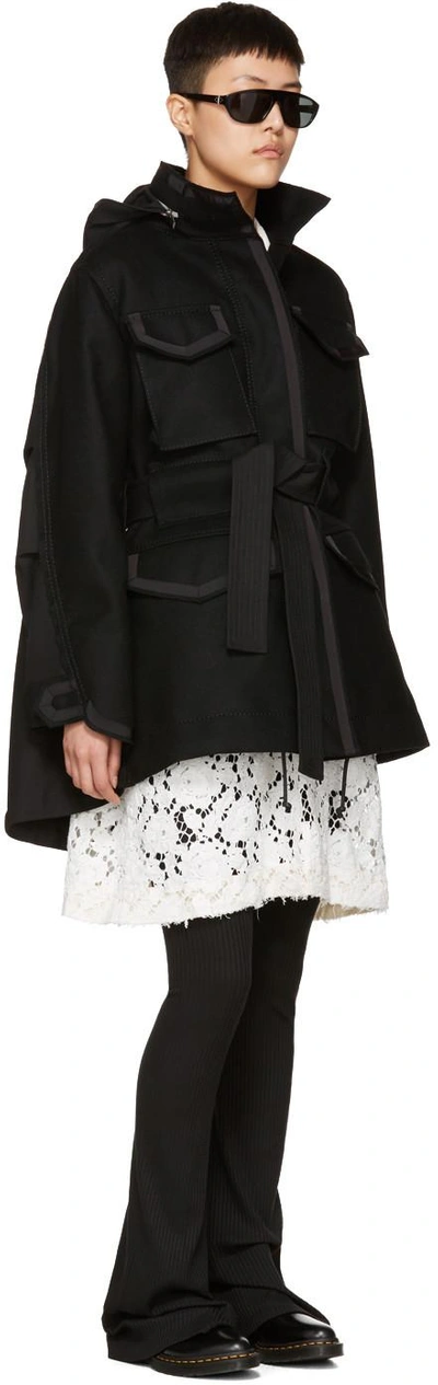 Shop Sacai Black Wool Coat