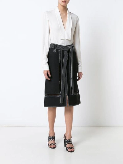 Shop Derek Lam Belted Zip Up Skirt With Lace Inset