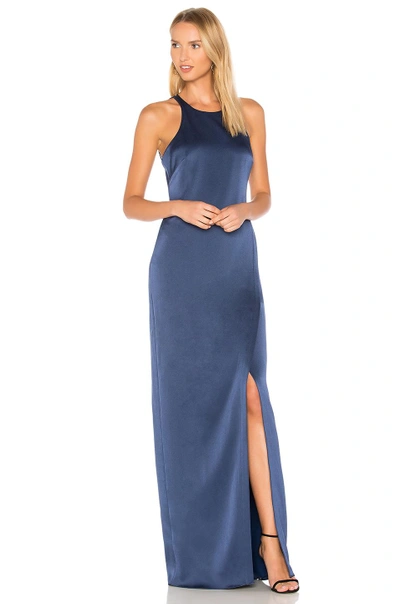 Shop Halston Heritage High Neck Gown With Back Drape In Navy