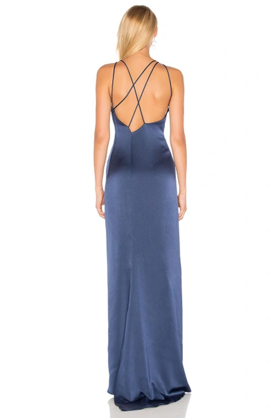 Shop Halston Heritage High Neck Gown With Back Drape In Navy