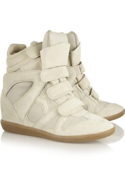 Shop Isabel Marant Burt Leather And Suede Concealed Wedge Sneakers In White