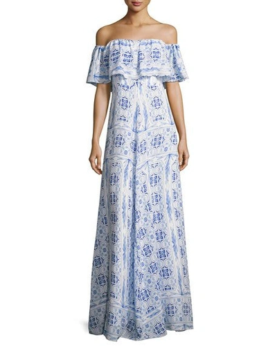 Amanda Uprichard Delilah Off-the-shoulder Printed Dress, Blue