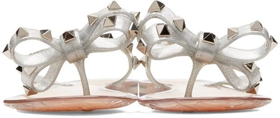 Shop Valentino Silver  Garavani Rockstud Jelly Bow Sandals