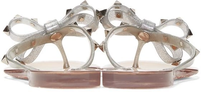 Shop Valentino Silver  Garavani Rockstud Jelly Bow Sandals