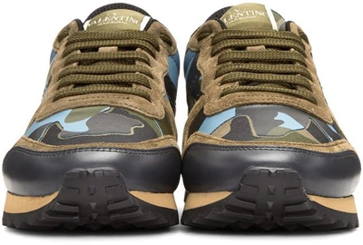 Shop Valentino Green & Blue  Garavani Camo Rockrunner Sneakers