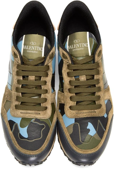 Shop Valentino Green & Blue  Garavani Camo Rockrunner Sneakers