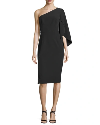Milly Lauren One-shoulder Stretch-charmeuse Cocktail Dress In Black
