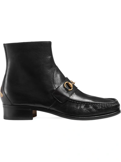 Shop Gucci Horsebit Leather Boot In Black