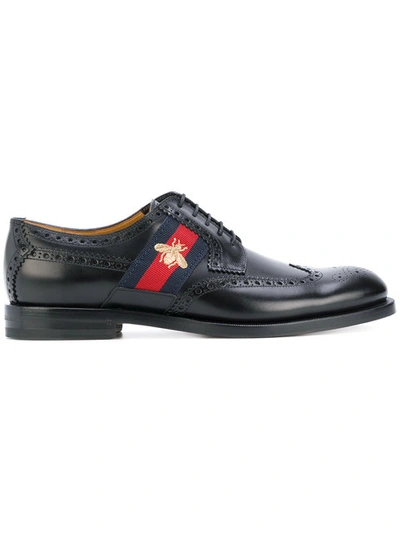Gucci Brogue Shoes Oxford Spirit Shoes With Web Bands And Bee In Black