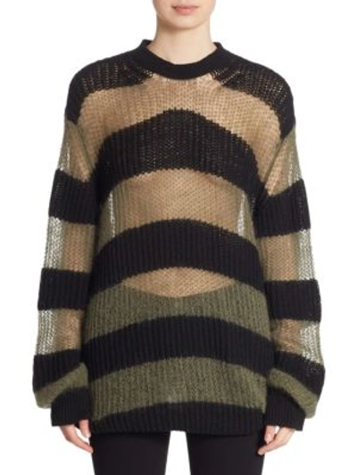 Shop Mcq By Alexander Mcqueen Striped Knitted Sweater In Dark Green
