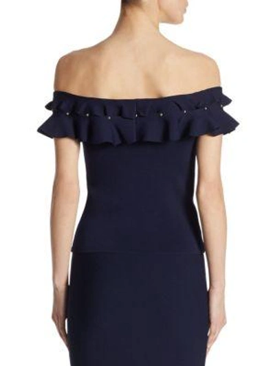 Shop Jonathan Simkhai Slashed Ruffle Off-the-shoulder Top In Midnight