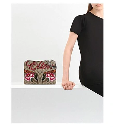 Gucci Dionysus Appliquéd Printed Coated-canvas And Watersnake Shoulder Bag In Beige Multi