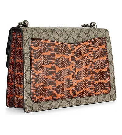 Gucci Dionysus Appliquéd Printed Coated-canvas And Watersnake Shoulder Bag In Beige Multi
