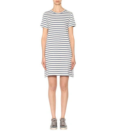 Shop A.p.c. Striped Cotton T-shirt Dress In Lleu