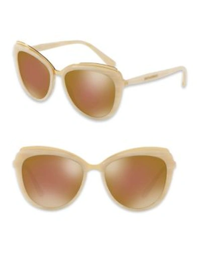 Dolce & Gabbana Metal-trim Mirrored Iridescent Cat-eye Sunglasses, Beige In Light Horn