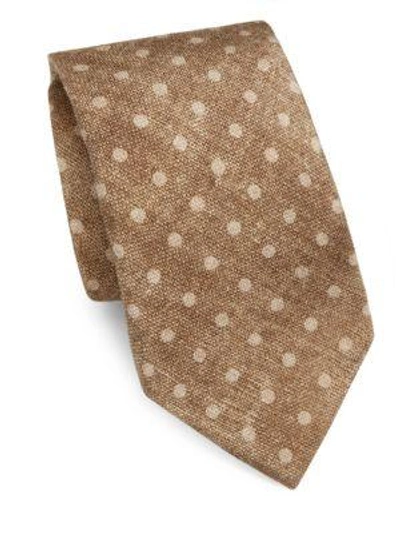 Shop Isaia Dot-print Silk & Wool Tie In Light Brown