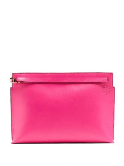 Loewe T Contrast-panel Leather Pouch In Pink White