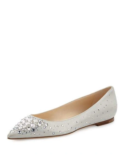 Jimmy Choo Alina Crystal Suede Flat, White/crystal