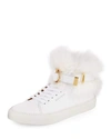 BUSCEMI WOMEN'S 100MM BELTED FUR HIGH-TOP SNEAKER, WHITE,PROD191910269