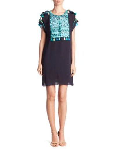 Shop Figue Tiki Tassel Dress In Midnight Navy