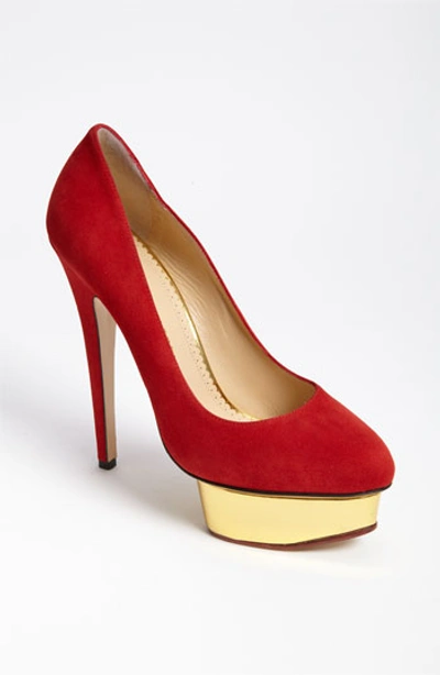 Shop Charlotte Olympia 'dolly' Platform Pump In Red/ Gold