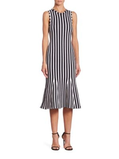 Shop Victoria Beckham Wide Striped Dress In White-navy