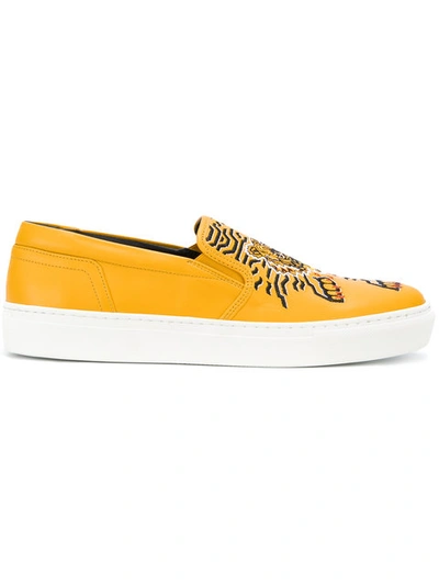 Kenzo 20mm Geo Tiger Leather Slip-on Sneakers, Yellow In Mariegold