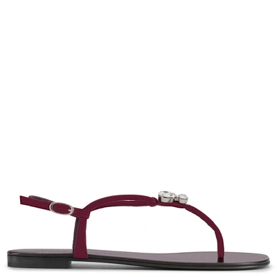 Shop Giuseppe Zanotti - Red Suede Flat Sandal With Crystal Accessory Hollie