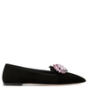 GIUSEPPE ZANOTTI GIUSEPPE ZANOTTI - BLACK SUEDE BALLET FLAT WITH CRYSTAL BROOCH ALINE,I76003300110