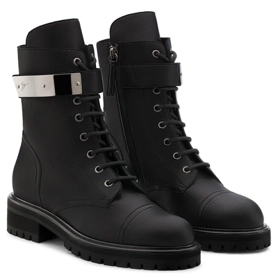 Shop Giuseppe Zanotti - Leather Boot With Silver-plated Metal Alexa In Black