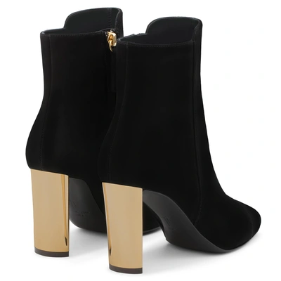 Shop Giuseppe Zanotti - Black Suede Boot With Gold Chunky Heel Jessica