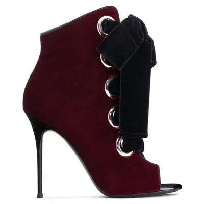 Shop Giuseppe Zanotti - Burgundy Velvet Boot With Lace-up Detail Jeannine In Red