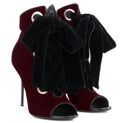 Shop Giuseppe Zanotti - Burgundy Velvet Boot With Lace-up Detail Jeannine In Red