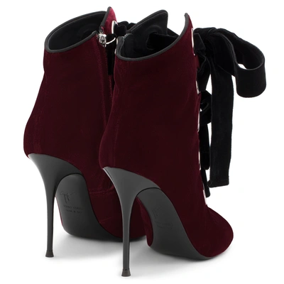 Shop Giuseppe Zanotti - Burgundy Velvet Boot With Lace-up Detail Jeannine In Red