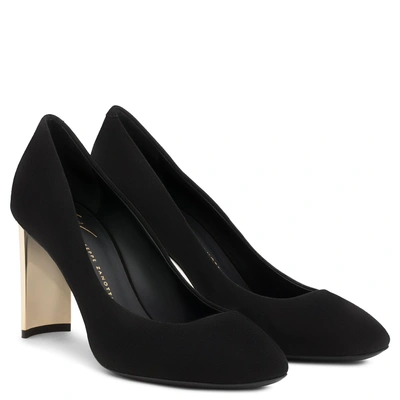 Shop Giuseppe Zanotti - Black Suede Pump With Mirrored Gold Chunky Heel Laurine