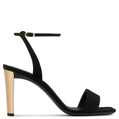 Shop Giuseppe Zanotti - Black Suede Sandal With Chunky Mirrored Gold Heel Charline