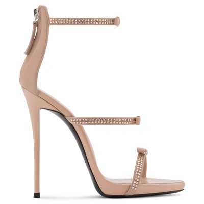 Giuseppe Zanotti - Pink Suede Three Straps Sandal With Crystals And Bows Harmony Ribbon