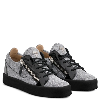 Shop Giuseppe Zanotti - Silver Fabric And Leather Sneaker With Glitter Gail