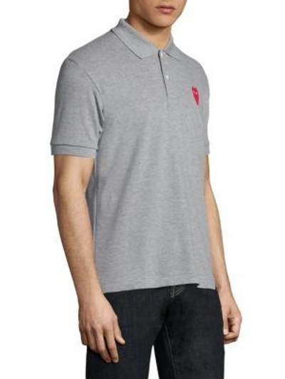 Shop Comme Des Garçons Play Red Heart Patch Cotton Polo Shirt In Grey